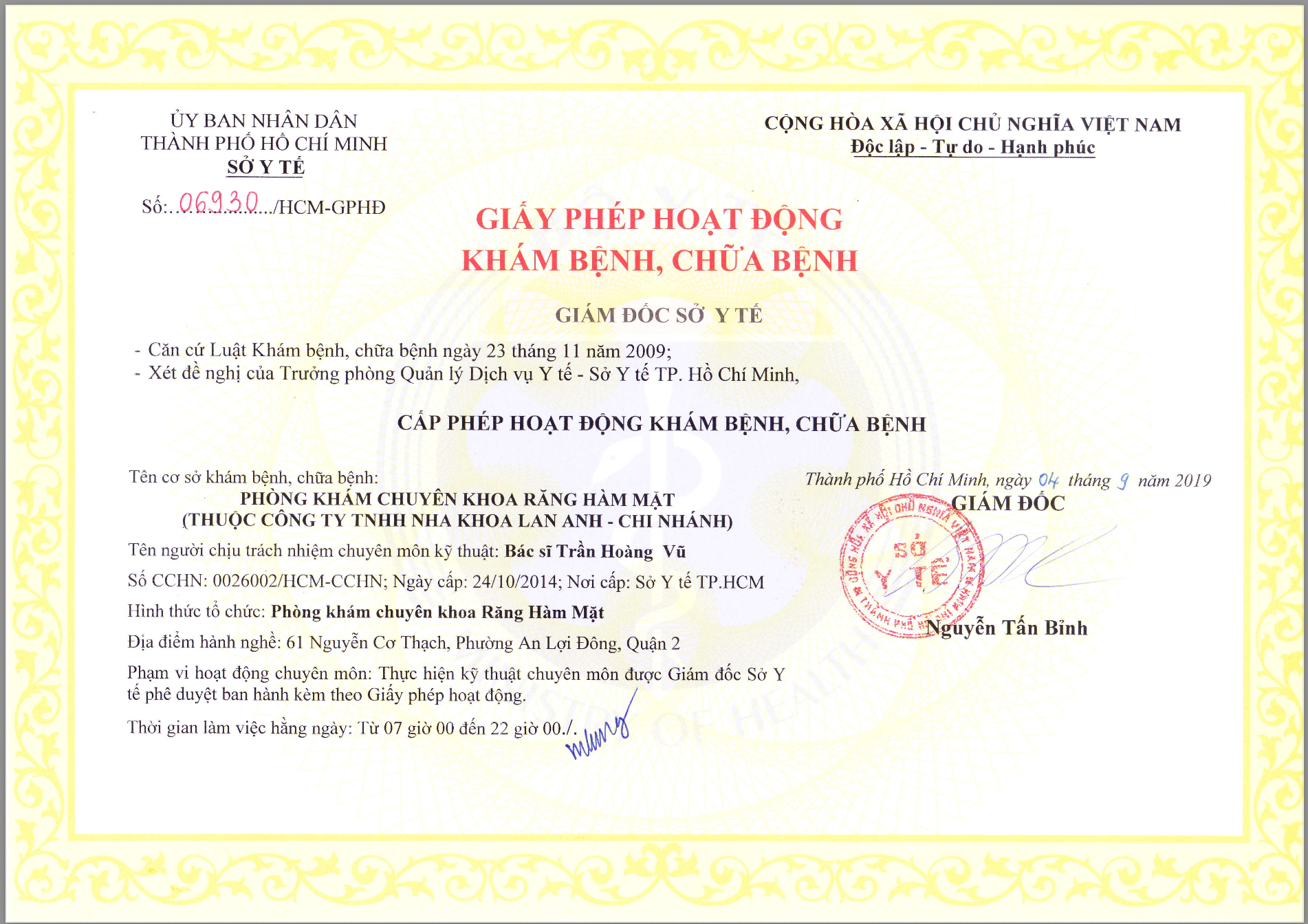 Giấy phép Hoạt động của chi nhánh Sala